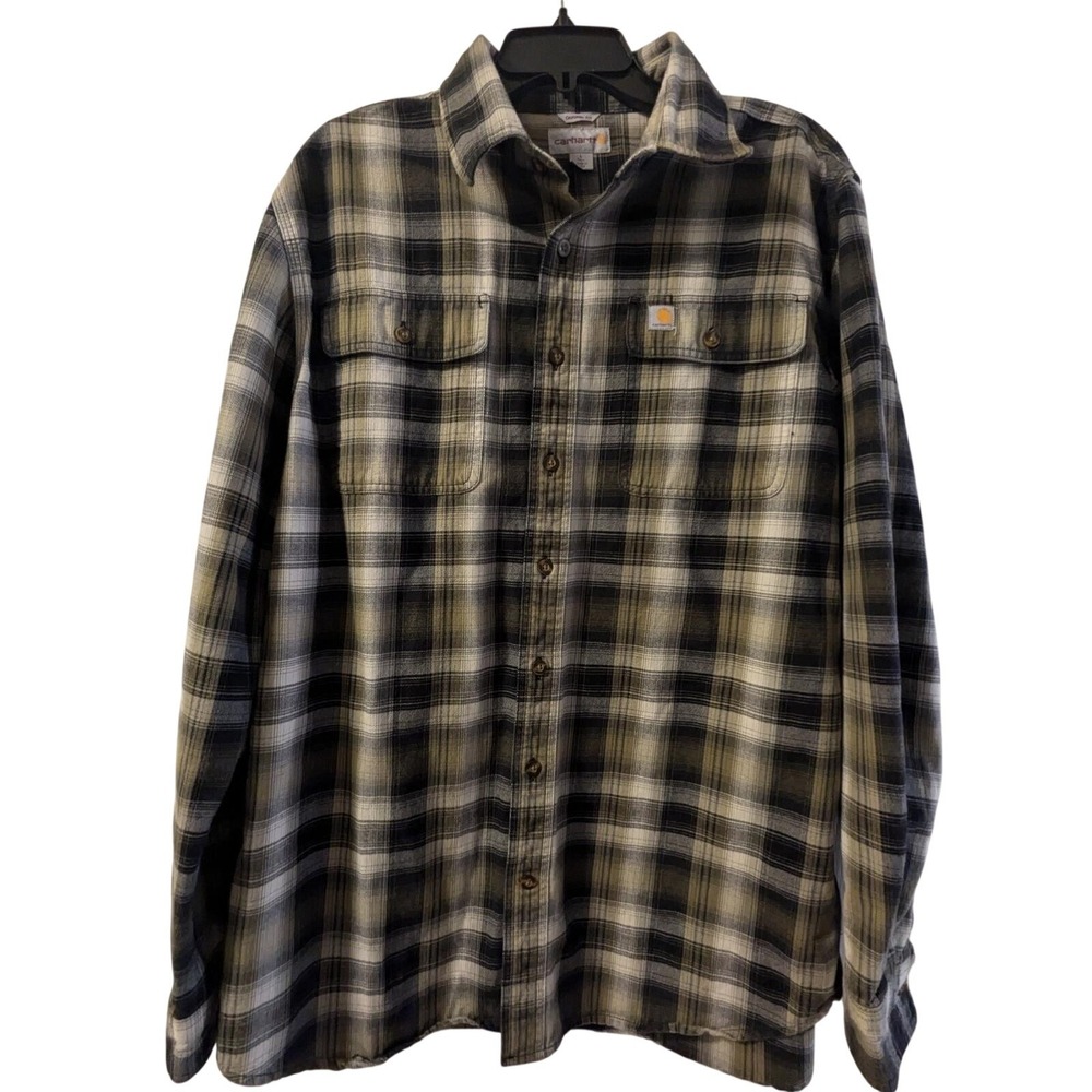 Carhartt Plaid Button Down Shirt Men's Large Gray Cotton Workwear